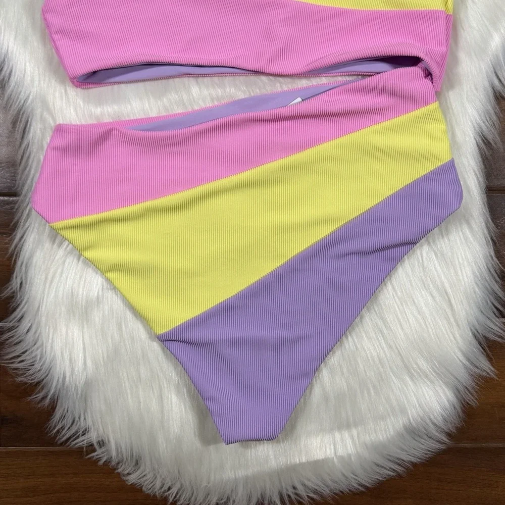 Beach Riot Womens Size Large Pink Yellow Purple Joyce Cut Out One Piece Swimsuit - Picture 10 of 11